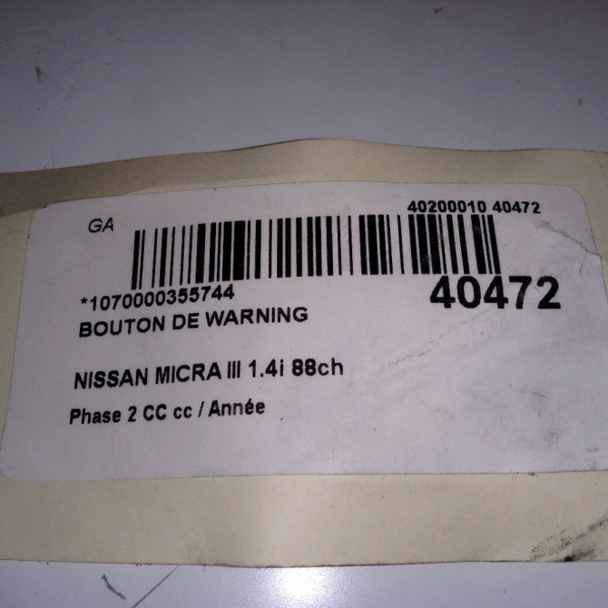 Bouton de warning occasion NISSAN MICRA III Phase 1 04-1995->04-1999 1.4i 88ch 25290BC60A 4