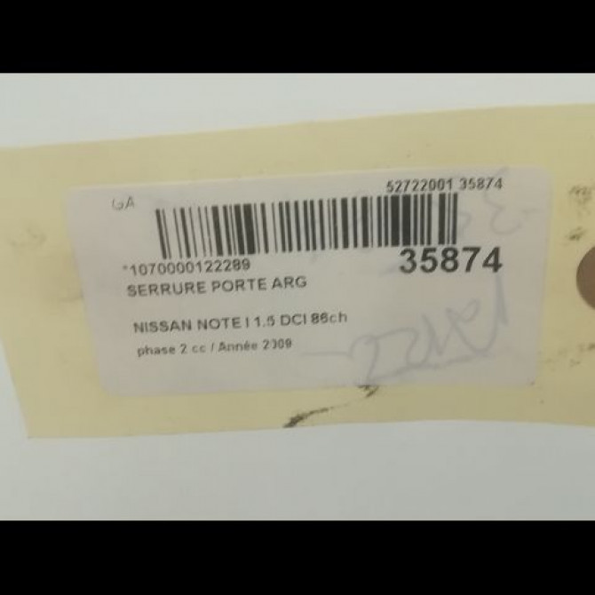 Serrure porte arg occasion NISSAN NOTE I phase 2 03-2009->02-2014 1.5 DCI 86ch 825019U10E 5