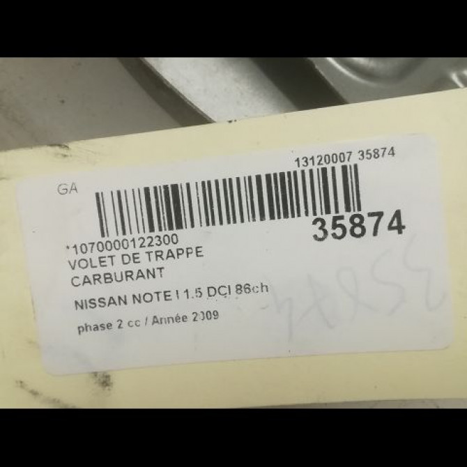 Volet de trappe carburant occasion NISSAN NOTE I phase 2 03-2009->02-2014 1.5 DCI 86ch 788301U600 3