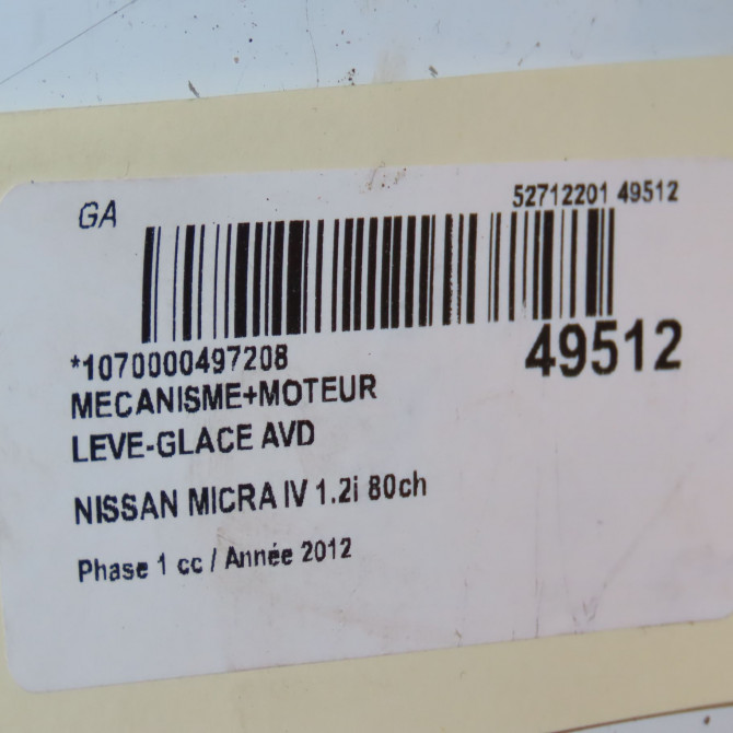 Mecanisme + moteur lève-glace avant droit occasion NISSAN MICRA IV Phase 1 11-2010->12-2013 1.2i 80ch 807201HB0A 3