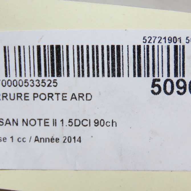 Serrure porte ard occasion NISSAN NOTE II Phase 1 09-2013->... 1.5DCI 90ch 825003VV0A 7