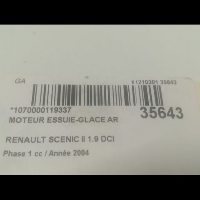 Moteur essuie-glace arrière occasion RENAULT SCENIC II Phase 1 03-2004->09-2006 1.9 DCI 120ch 8200153459 3