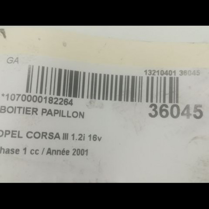 Boitier papillon occasion OPEL CORSA III Phase 1 10-2000->08-2003 1.2i 16v 9157512 3