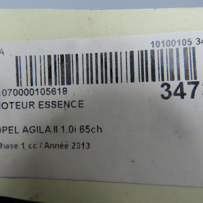 Moteur essence occasion OPEL AGILA II Phase 1 03-2008->12-2014 1.0i 65ch 6