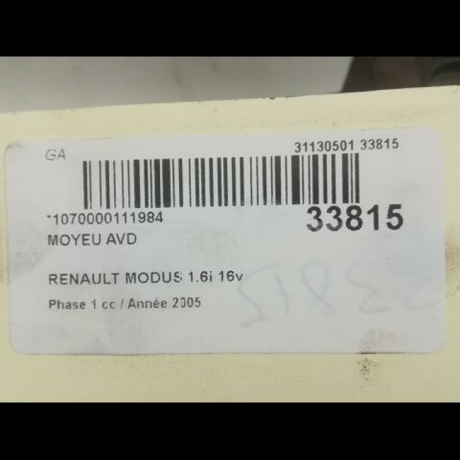 Moyeu avd occasion RENAULT MODUS Phase 1 09-2004->12-2007 1.6i 16v 402101554R 3