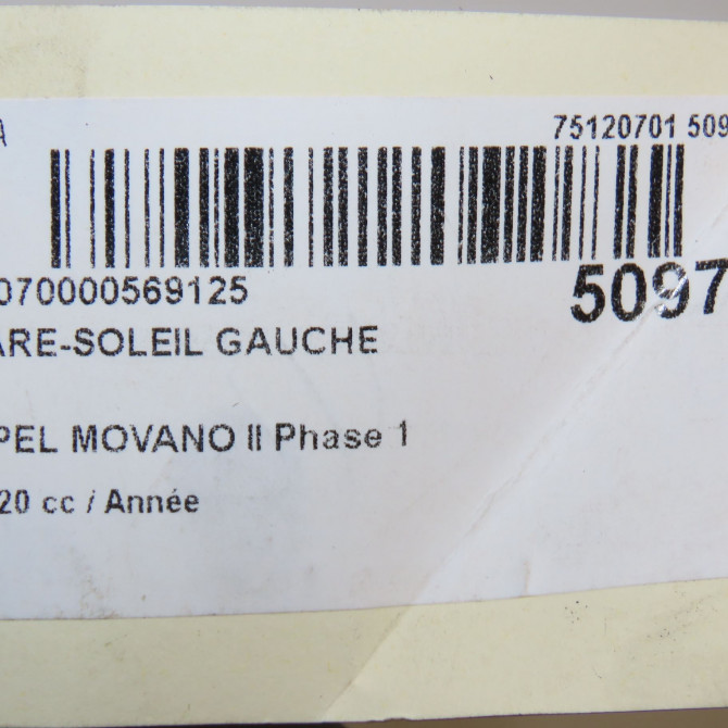 Pare-soleil gauche occasion OPEL MOVANO II Phase 1 04-2010->... 95528047 4