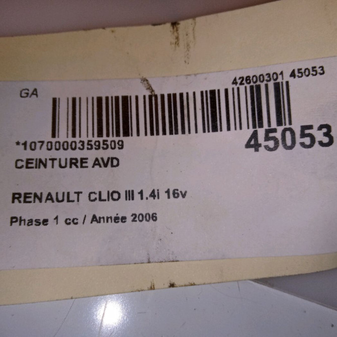 Ceinture avant droite occasion RENAULT CLIO III Phase 1 09-2005->03-2009 1.4i 16v 100ch 8200683926 4