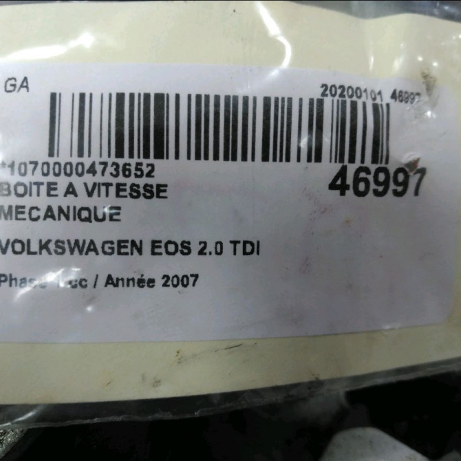 Boîte à vitesse mecanique occasion VOLKSWAGEN EOS Phase 1 04-2006->01-2011 2.0 TDI 140ch 2Q300042SX 6
