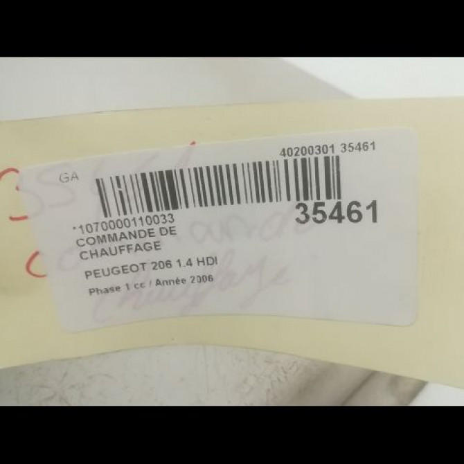 Commande de chauffage occasion PEUGEOT 206 Phase 1 09-1998->03-2009 1.4 HDI 3