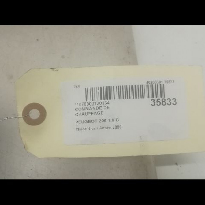 Commande de chauffage occasion PEUGEOT 206 Phase 1 09-1998->03-2009 1.9 D 3