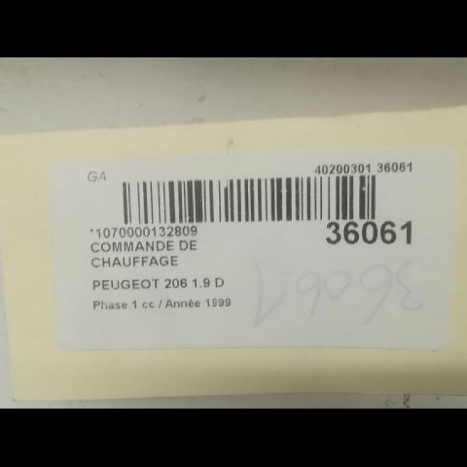 Commande de chauffage occasion PEUGEOT 206 Phase 1 09-1998->03-2009 1.9 D 3