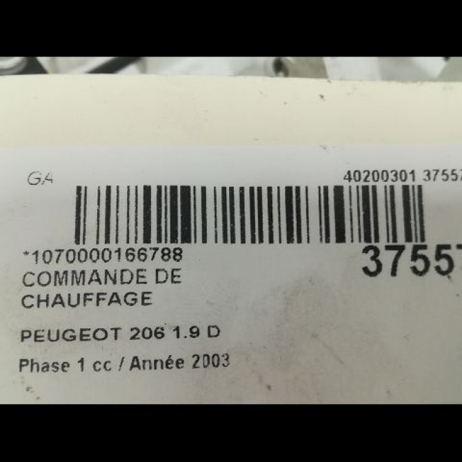 Commande de chauffage occasion PEUGEOT 206 Phase 1 09-1998->03-2009 1.9 D 3