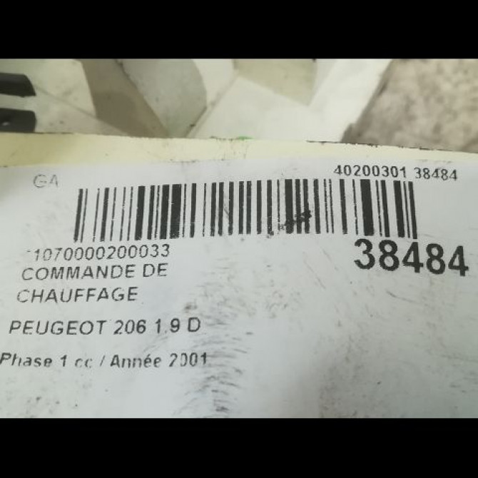 Commande de chauffage occasion PEUGEOT 206 Phase 1 09-1998->03-2009 1.9 D 3