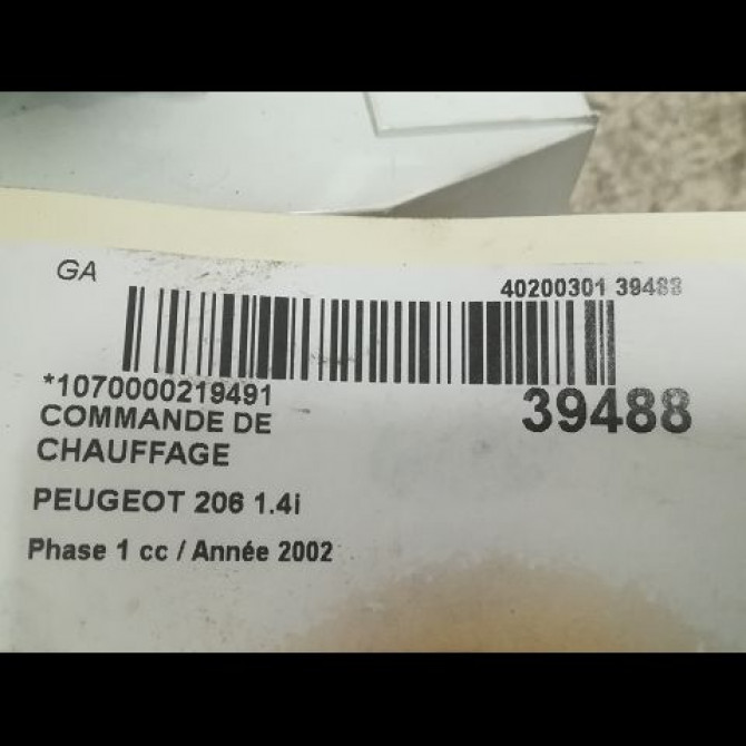 Commande de chauffage occasion PEUGEOT 206 Phase 1 09-1998->03-2009 1.4i 3
