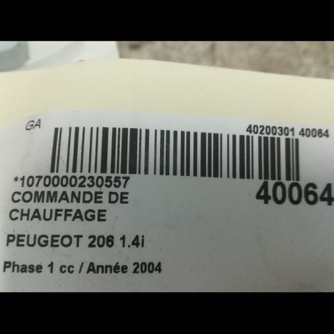 Commande de chauffage occasion PEUGEOT 206 Phase 1 09-1998->03-2009 1.4i 3
