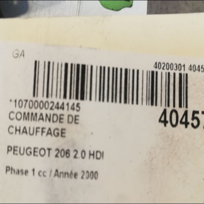 Commande de chauffage occasion PEUGEOT 206 Phase 1 09-1998->03-2009 2.0 HDI 3