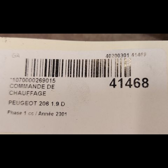 Commande de chauffage occasion PEUGEOT 206 Phase 1 09-1998->03-2009 1.9 D 3