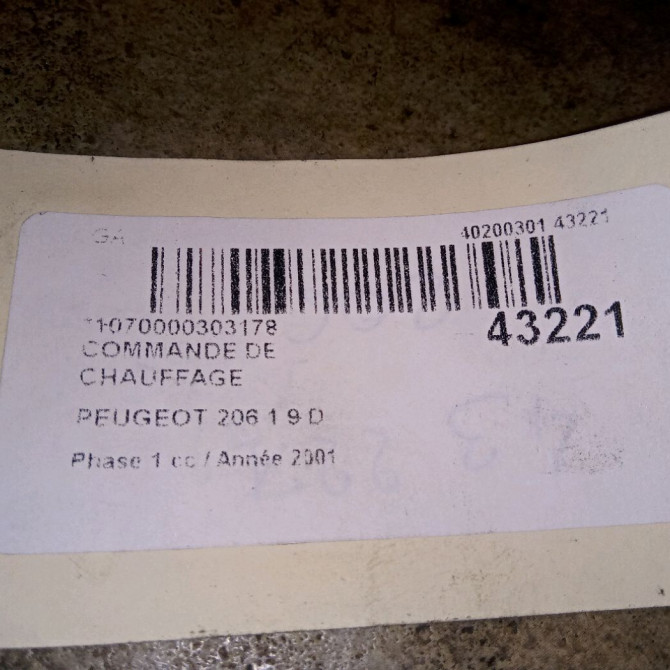 Commande de chauffage occasion PEUGEOT 206 Phase 1 09-1998->03-2009 1.9 D 3