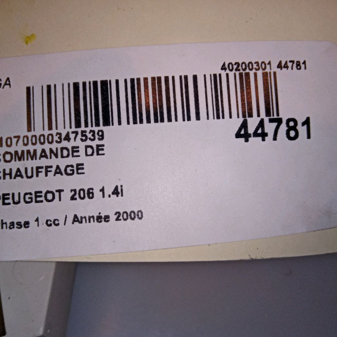 Commande de chauffage occasion PEUGEOT 206 Phase 1 09-1998->03-2009 1.4i 4