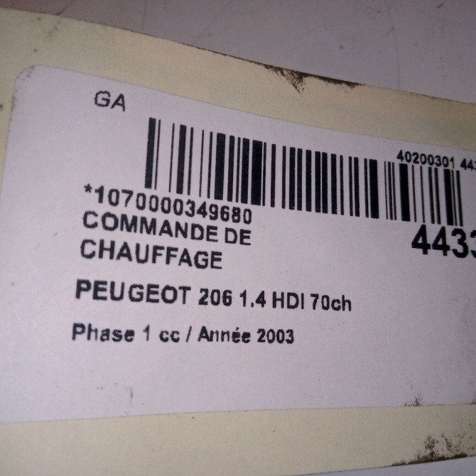 Commande de chauffage occasion PEUGEOT 206 Phase 1 09-1998->03-2009 1.4 HDI 70ch 4