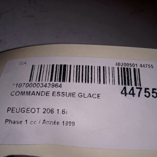 Commande essuie glace occasion PEUGEOT 206 Phase 1 09-1998->03-2009 1.6i 3