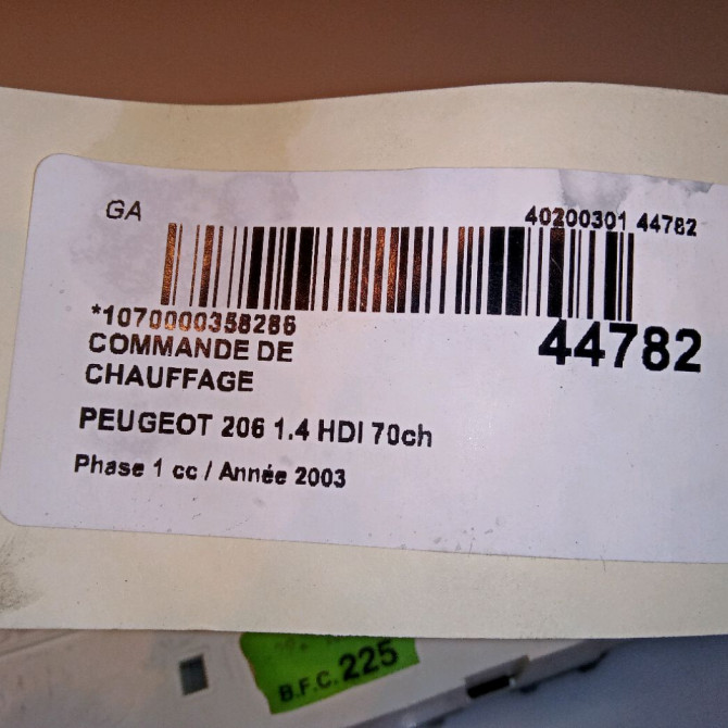 Commande de chauffage occasion PEUGEOT 206 Phase 1 09-1998->03-2009 1.4 HDI 70ch 4