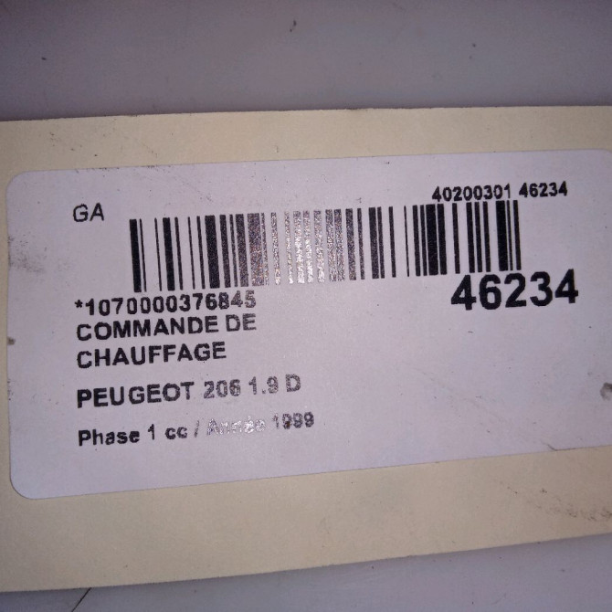 Commande de chauffage occasion PEUGEOT 206 Phase 1 09-1998->03-2009 1.9 D 4