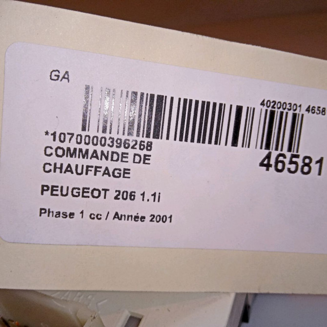 Commande de chauffage occasion PEUGEOT 206 Phase 1 09-1998->03-2009 1.1i 4