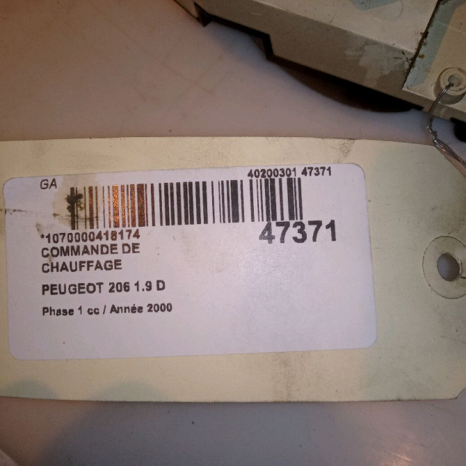 Commande de chauffage occasion PEUGEOT 206 Phase 1 09-1998->03-2009 1.9 D 4