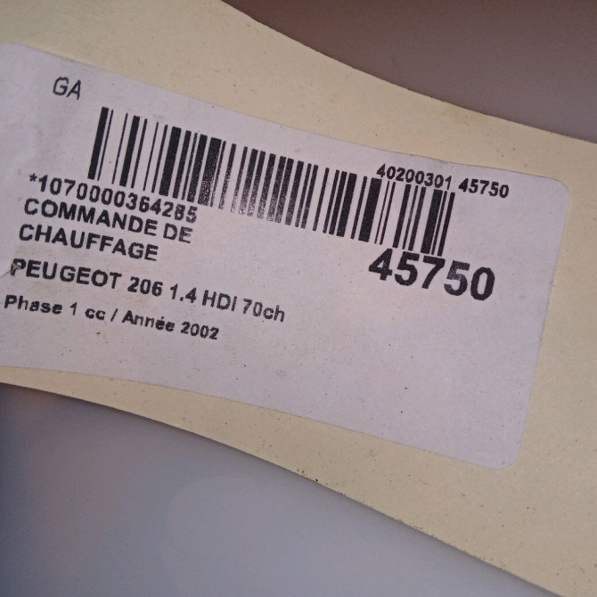 Commande de chauffage occasion PEUGEOT 206 Phase 1 09-1998->03-2009 1.4 HDI 70ch 4