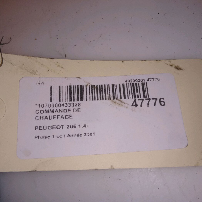 Commande de chauffage occasion PEUGEOT 206 Phase 1 09-1998->03-2009 1.4i 4