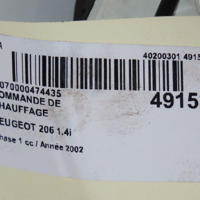 Commande de chauffage occasion PEUGEOT 206 Phase 1 09-1998->03-2009 1.4i 5