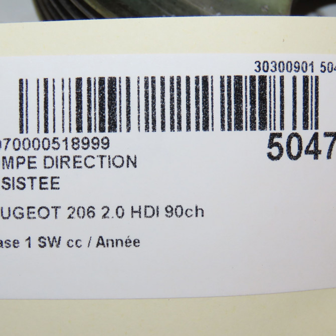 Pompe direction assistee occasion PEUGEOT 206 206 phase 1 SW 2002-06-01->2006-12-31 2.0 HDI 90ch 4007LR 7