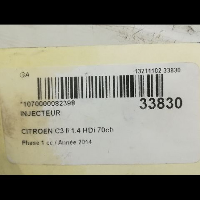 Injecteur occasion CITROEN C3 II Phase 1 11-2009->02-2013 1.4 HDi 70ch 1980EJ 3