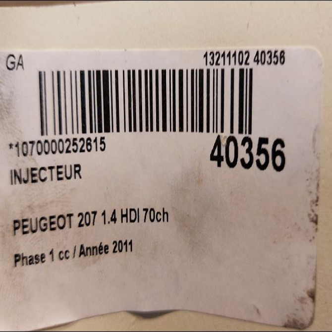 Injecteur occasion PEUGEOT 207 Phase 1 04-2006->06-2013 1.4 HDI 70ch 1980EJ 3