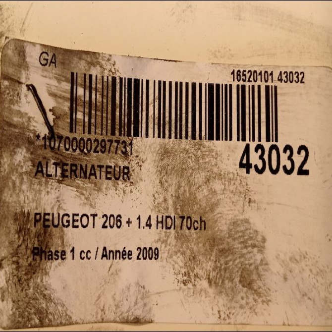 Alternateur occasion PEUGEOT 206 + Phase 1 03-2009->05-2013 1.4 HDI 70ch 4