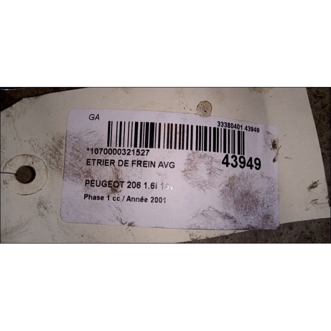 Etrier de frein avant gauche occasion PEUGEOT 206 Phase 1 09-1998->03-2009 1.6i 16v 4400P2 3