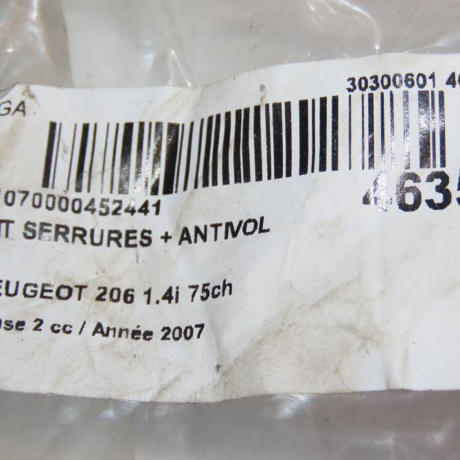 Kit serrures + antivol occasion PEUGEOT 206 Phase 2 02-2003->02-2009 1.4i 75ch 1692330580 7