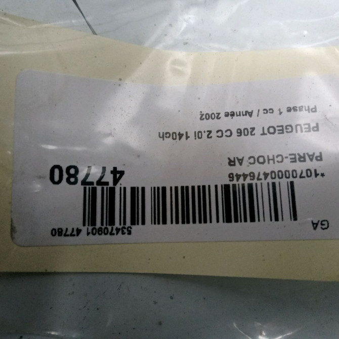 Pare-choc arrière occasion PEUGEOT 206 CC Phase 1 10-2000->03-2007 2.0i 140ch 7410L6 3