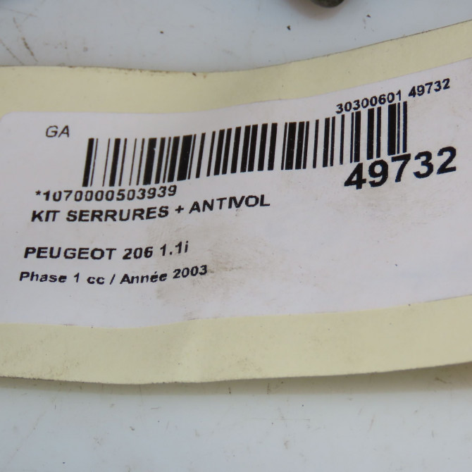 Kit serrures + antivol occasion PEUGEOT 206 Phase 1 09-1998->03-2009 1.1i 1692330580 6