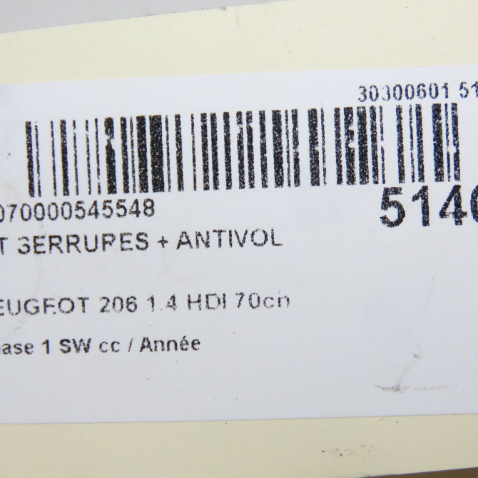 Kit serrures + antivol occasion PEUGEOT 206 206 phase 1 SW 2002-06-01->2006-12-31 1.4 HDI 70ch 1692330580 7