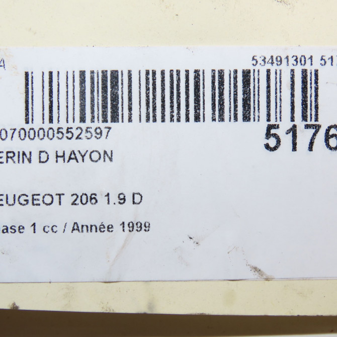 Verin droit hayon occasion PEUGEOT 206 Phase 1 09-1998->03-2009 1.9 D 4