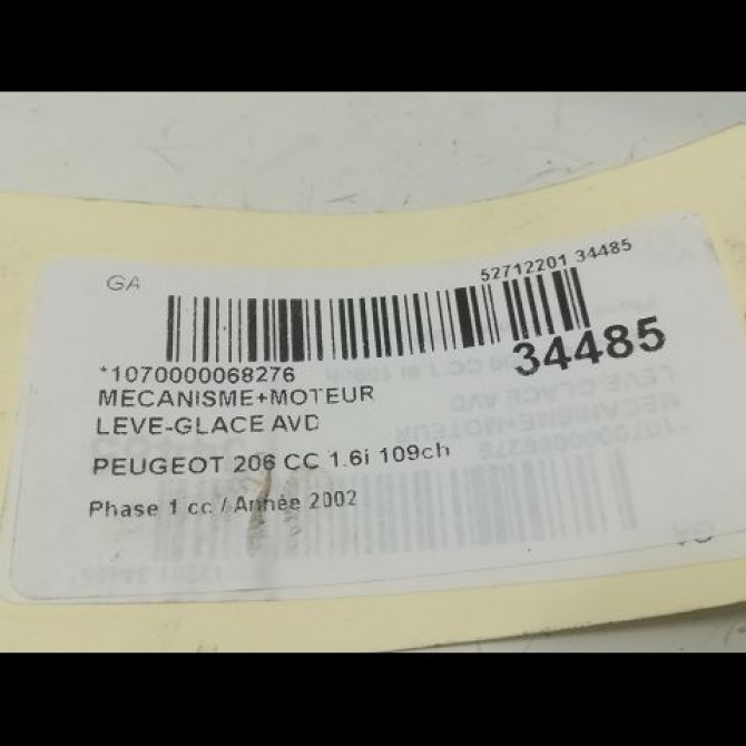 Mecanisme + moteur lève-glace avant droit occasion PEUGEOT 206 CC Phase 1 10-2000->03-2007 1.6i 109ch 9222Y2 5