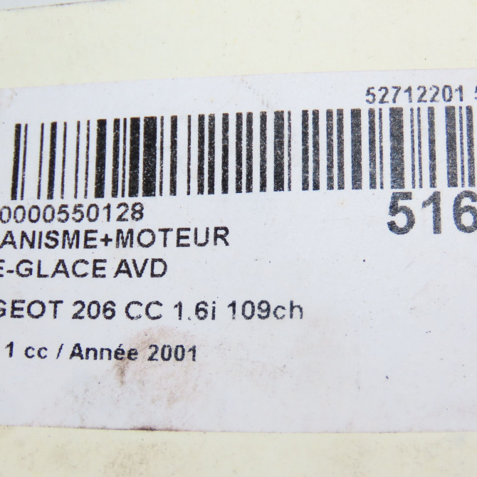 Mecanisme + moteur lève-glace avant droit occasion PEUGEOT 206 CC Phase 1 10-2000->03-2007 1.6i 109ch 9222Y2 5