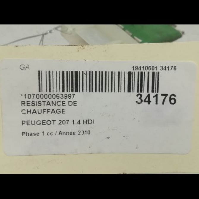 Resistance de chauffage occasion PEUGEOT 207 Phase 1 04-2006->06-2013 1.4 HDI 6441V8 3