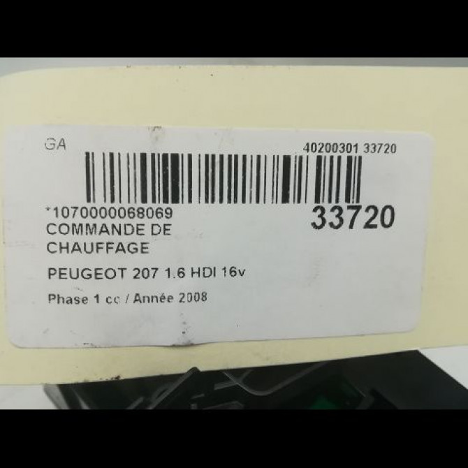 Commande de chauffage occasion PEUGEOT 207 Phase 1 04-2006->06-2013 1.6 HDI 16v 110ch 6451TL 4