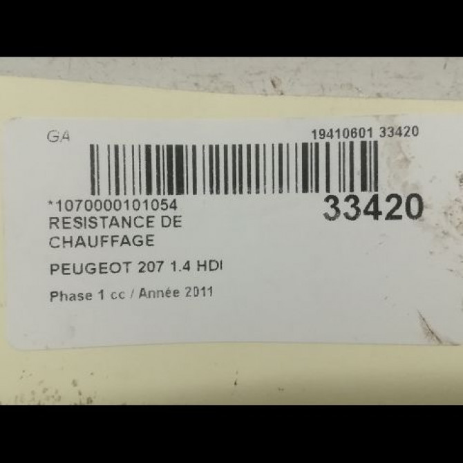 Resistance de chauffage occasion PEUGEOT 207 Phase 1 04-2006->06-2013 1.4 HDI 6441V8 3