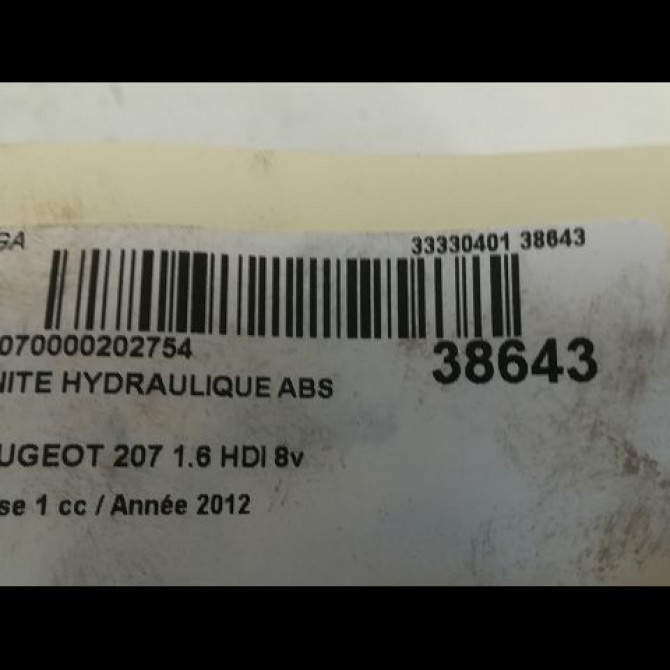 Unité hydraulique ABS occasion PEUGEOT 207 Phase 1 04-2006->06-2013 1.6 HDI 8v 92ch 4541S9 4