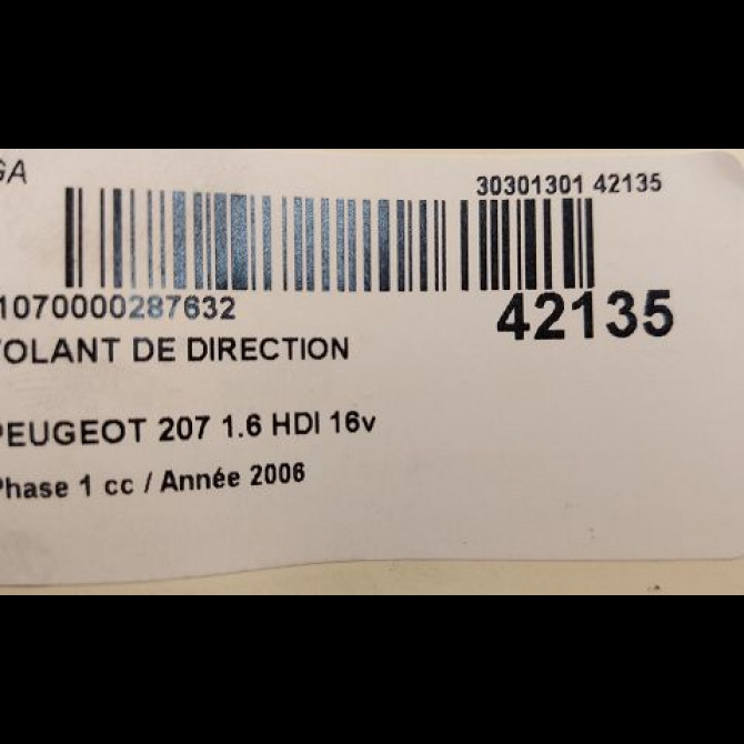 Volant de direction occasion PEUGEOT 207 Phase 1 04-2006->06-2013 1.6 HDI 16v 90ch 4109LP 2