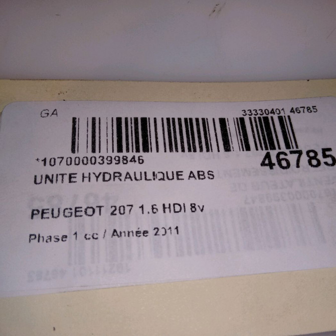 Unité hydraulique ABS occasion PEUGEOT 207 Phase 1 04-2006->06-2013 1.6 HDI 8v 92ch 7